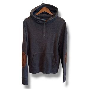 Polo Ralph Lauren Charcoal Gray Leather Elbow Patch Hoodie Size M